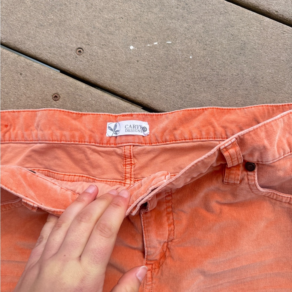 Carve Designs Coral Orange Raw-Hem Denim Shorts - Picture 2 of 3